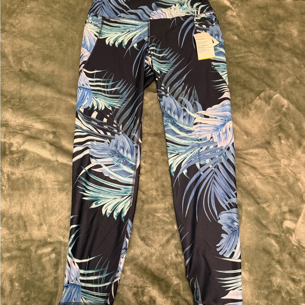 Old Navy Blue and Green Leaf Ladies large Print Leggings